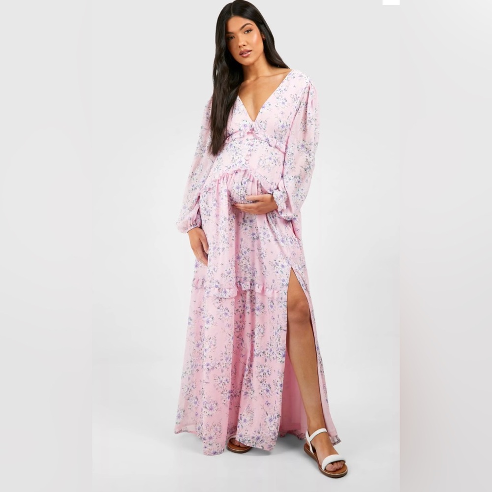 Boohoo MATERNITY FLORAL PRINT SIDE SPLIT MAXI DRESS